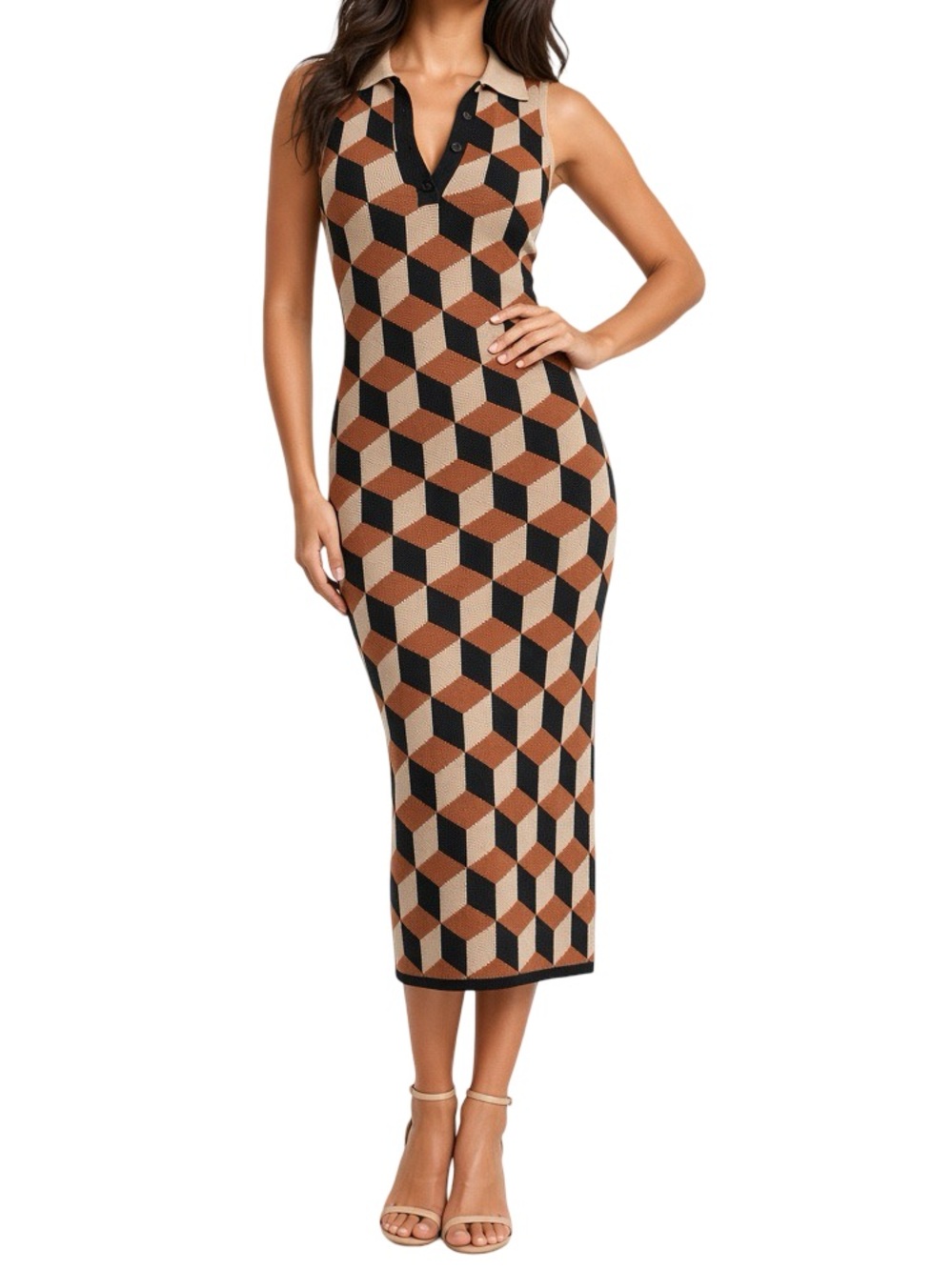 NWT House of Harlow 1960 Luxe Essentials Sleeveless Polo Midi Dress Med